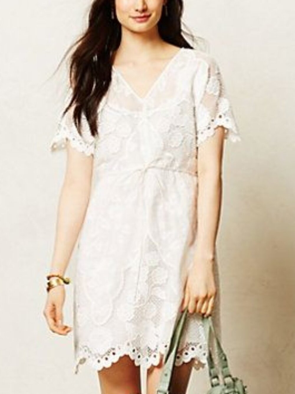 Anthropologie Pergola Tunic Dress White Eyelet Lace Petite